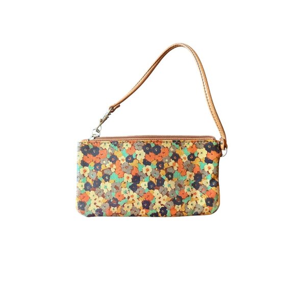 Fossil Key-Per Floral Canvas Leather Micro Wristlet Clutch Zipper Closure Strap - Picture 5 of 5